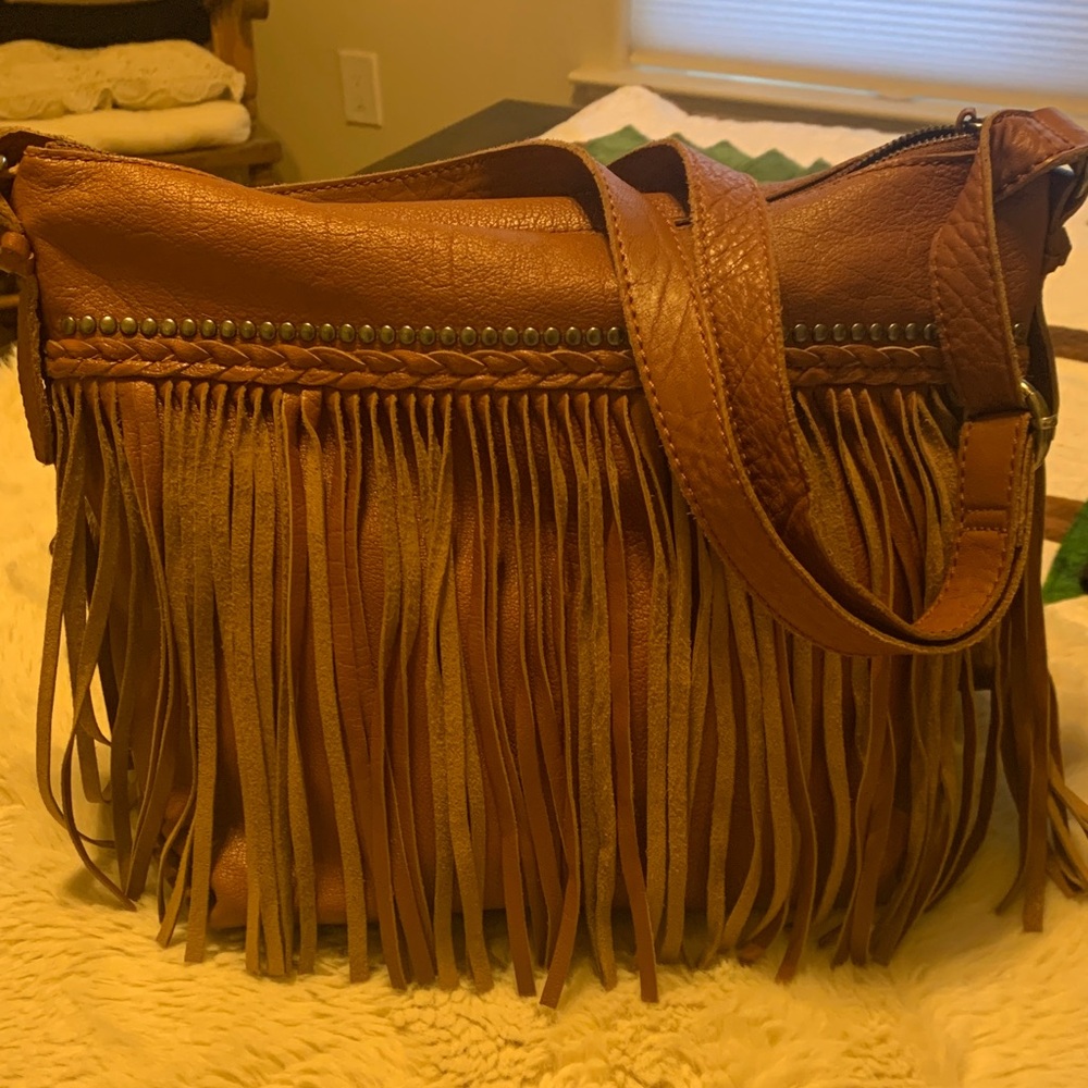 The Sak Tan Leather Fringe Shoulder Bag